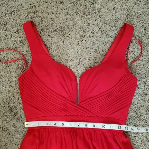 Cinderella Divine Red Plunging V Neck Long Gown Prom Formal Bridesmaid Dress - Picture 9 of 12